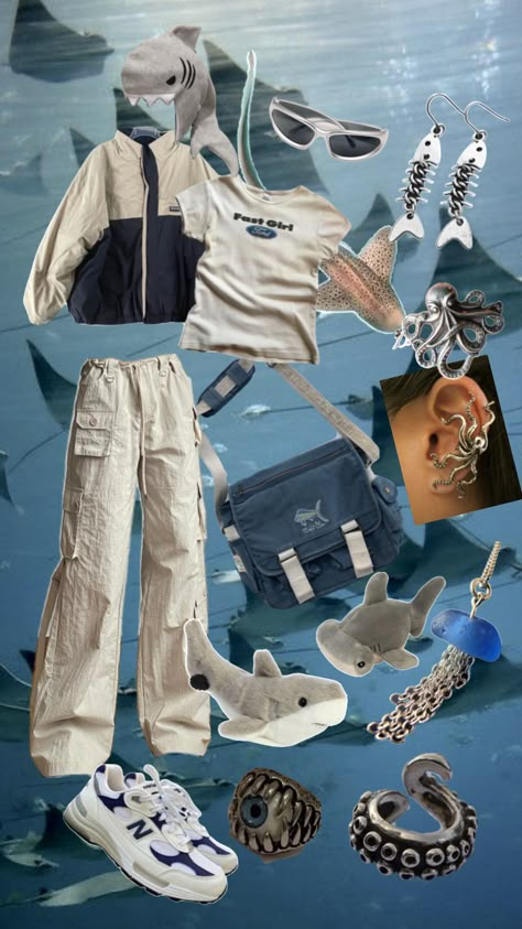 #art #outfitinspo #nature #aquarium # Ocean Style Outfit, Aquarium Date Outfit Ideas, Outfits For The Aquarium, Aquarium Fits, Aquarium Outfit Ideas Summer, Shark Fashion, Shark Core Outfits, Aquarium Aesthetic Outfit, Seacore Outfit