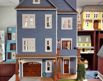 Craftsman Mansion, Craftsman Staircase, Double Windows, Attic Windows, Wooden Dollhouse Kits, Model Houses, Porch Kits, Dollhouse Design, Double Window