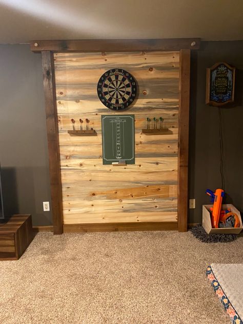 Dart Board Wall Diy, Dart Board Wall, Basement Bar Plans, Dart Board Cabinet, Mud Room Entry, Dart Boards, Bar Plans, Simple Home Decor, Decor Hacks