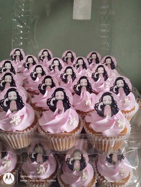 Nezuko Birthday Decoration, Nezuko Food, Nezuko Party Ideas, Demon Slayer Cupcakes, Nezuko Cake Ideas, Nezuko Birthday Party, Nezuko Birthday Party Ideas, Anime Cupcakes, Nezuko Birthday