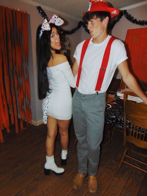 #halloween #couplescostume #couplegoals #boyfriendgoals #firefighter #halloweencostume #hot #inlove #relationship Firefighter Costume Man, Fire Fighter And Dalmation Costume, Firefighter And Dalmatian Costume Couple, Halloween Costume Firefighter, Dalmation Costume, Firefighter Halloween, Dalmatian Costume, Firefighter Costume, Hot Halloween