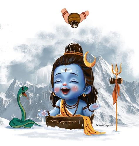 I created this cute illustration of Shiva for Sawan Shivratri, depicting him joyfully receiving the milk or Ganga jal poured by devotees. Celebrating the divine blessings and the devotion of his followers Lord Shiva Illustration, Shiva Illustration, Sawan Shivratri, Divine Blessings, Om Namah Shivaya, Indian Home Decor, Hindu Art, Process Art, Instagram Reels