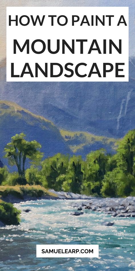 Step into our virtual art studio and learn the process of painting a mountain landscape. From blocking in your painting, to modelling and adding final details - this comprehensive guide has got you covered. Infused with real artist’s tips and a specific list of color and brush suggestions, it’s time to take your skills to the next level! How To Paint Mountains, Painting A Mountain, Mountain Scenery Painting, Paint A Mountain, Tips For Painting, Distant Mountains, Painting Water, Block Painting, Mountain Scenery