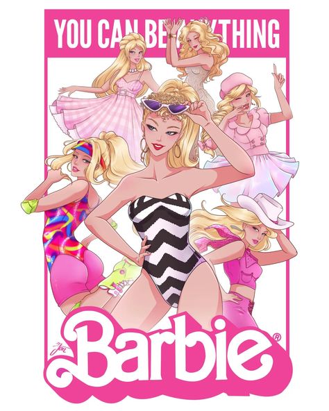 Barbie: You can be anything! I finally did this fanart and (as you may guess) I LOVE THE MOVIE so much 🥺💖 @barbiethemovie #JON #jonart… | Instagram Barbie You Can Be Anything, Jasmine Images, Barbie Illustration, Barbie Painting, 2023 Barbie, Art Deco Paintings, Barbie The Movie, Barbie Art, Barbie Cartoon