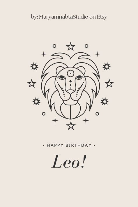 Leo Birthday card, digital download, printable on etsy Birthday Leo, Leo Birthday Card, Zodiac Tattoos Pisces, Leo Gifts, Leo Zodiac Illustration, Leo Thoughts, Happy Birthday Leo, Leo Birthday, Zodiac Tattoos