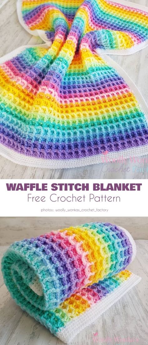 Crochet Pastel Blanket, Waffle Stitch Blanket, Pastel Crochet, Afghans Crochet, Stitch Blanket, Crochet Rainbow, Crocheted Blanket, Waffle Blanket, Crochet Blanket Designs