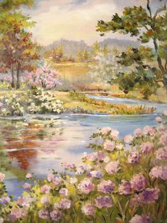 Ipad Spring Wallpaper, Spring Painting Aesthetic, Romantic Landscape Painting, Spring Aesthetic Painting, Spring Painting Ideas On Canvas, Primavera Painting, Primavera Aesthetic, Spring Digital Art, Countryside Oil Painting