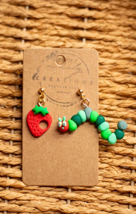 Handmade Polymer Clay Earrings Nickel Free The Very Hungry Caterpillar Polymer Clay, Polymer Clay Snail, Clay Aiken, Crazy Earrings, Teacher Earrings, Clay Inspo, Strawberry Earrings, Dry Air, Clay Diy Projects