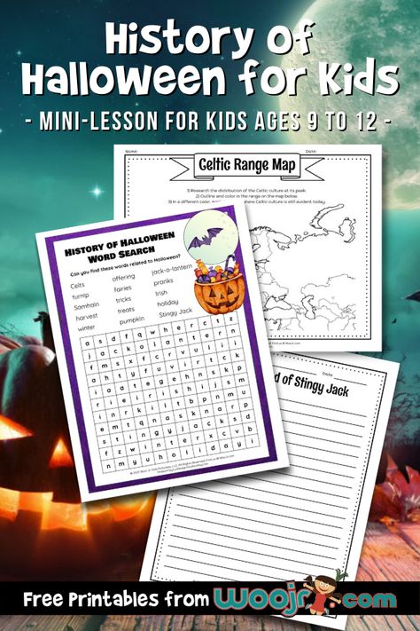 History of Halloween for Kids | Woo! Jr. Kids Activities : Children's Publishing Halloween History Activities, Halloween Homeschool Lessons, Halloween Unit Study Free, Halloween Social Studies Activities, Halloween History Lesson, Halloween History For Kids, History Of Halloween For Kids, Halloween Unit Study, Homeschool Halloween