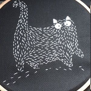 Cat At Night, Pdf Pattern Embroidery, Boro Stitching, Animal Cross Stitch, Cat Embroidery, Pattern Cat, Sashiko Embroidery, Fat Cat, Modern Cat