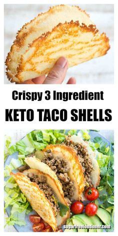 These are the crispiest Keto taco shells you'll ever taste! They're easy and quick to make and contain only 1.1g net carbs per shell. Load in your favourite taco filling and enjoy on Taco Tuesday! Gluten free and low carb. #tacos #tortillas #lowcarb #keto via @sugarfreelondon Carb Free Tacos, Keto Friendly Tortillas, Carb Quik Recipes, Keto Tacos Recipes, Taco Keto Recipes, Keto Tortillas Recipe, Filling Keto Meals, Keto Dinner Recipes Easy Low Carb, Keto Taco Recipes