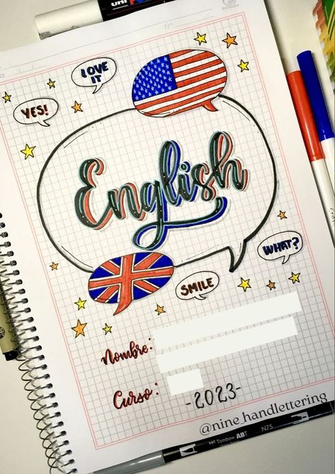 English Portada, Open Book Drawing, Boarders Designs For Projects, Colored Pencil Art Projects, Project Cover Page, Notes Project, Tombow Fudenosuke, School Book Covers, Front Page Design