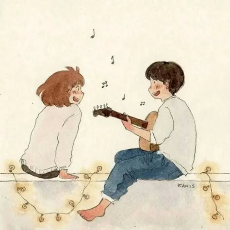 Art Romance, Guitar Illustration, Art Romantic, Couple Sketch, Cute Couple Drawings, Couple Illustration, Love Illustration, Cute Couple Art, Couple Drawings