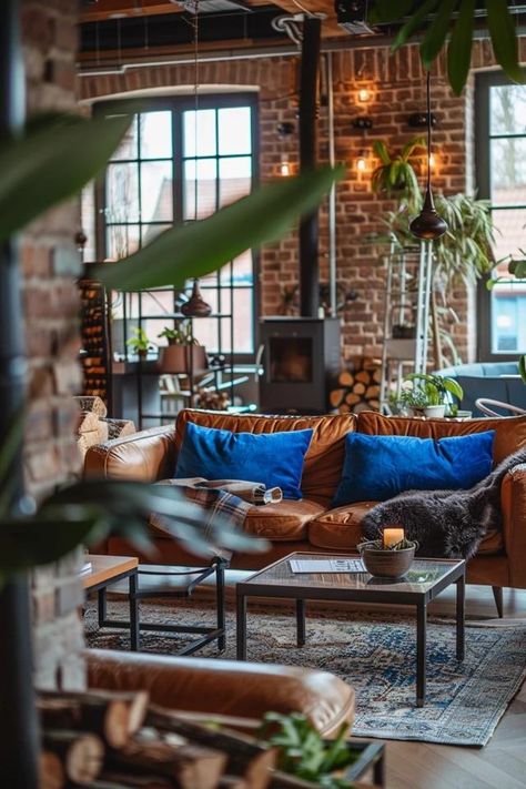 Industrial Living Room Ideas to Transform Your Space Industrial Modern Living Room, Urban Industrial Living Room, Industrial Boho Decor, Boho Industrial Living Room, Industrial Living Room Ideas, Brick Veneer Panels, Modern Industrial Living Room, Industrial Living Room, Industrial Boho