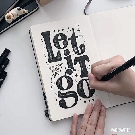 Drawing Quotes Inspirational, Calligraphy Quotes Doodles, Doodle Quotes, Moleskine Sketchbook, Bullet Journal Quotes, Just Let It Go, Hand Lettering Inspiration, Hand Lettering Art, Bullet Journal Diy