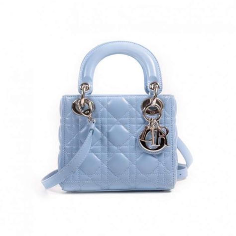 Mini Lady Dior, Front Face, Blue Handbags, Blue Purse, Fancy Bags, Dior Handbags, Purses Designer, Leather Silver, Lady Dior Bag