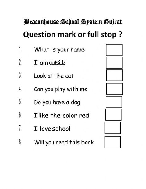 Punctuation online worksheet for Kindergarten. You can do the exercises online or download the worksheet as pdf. Punctuation Worksheets For Kindergarten, Punctuation For Kindergarten, Question Mark And Full Stop Worksheet, Punctuation Worksheets For Class 1, Question Mark Worksheet, Punctuation Worksheets 2nd Grade, Punctuation Activities, Capital Letters Worksheet, Learning Websites For Kids