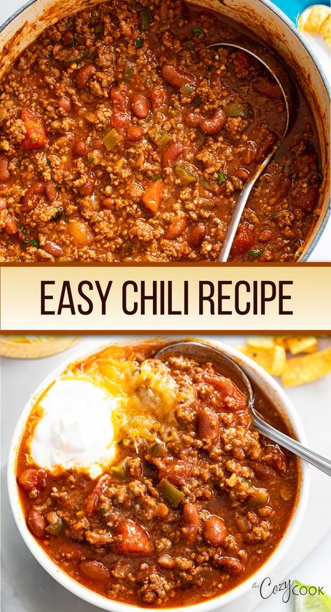 chili with beans, ground, and cheese The Cozy Cook Chili Recipe, Thick Chili Recipe, Crockpot Treats, Chill Recipes, Best Easy Chili Recipe, Best Slow Cooker Chili, Dutch Oven Chili, Cheesy Chili, Delicious Chili Recipe