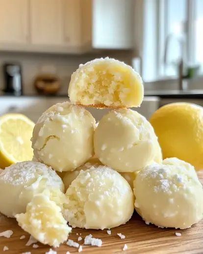 These Lemon Snowball Cookies are soft, buttery, and perfectly coated in powdered sugar for a snowy, frosted look! Infused with bright lemon zest and juice, these cookies bring a refreshing twist to holiday desserts. Perfect for Christmas cookie platters or a sweet treat anytime. Pin this recipe to add a burst of sunshine to your baking this season! Lemon Cookie Balls, Lemon Balls No Bake, Lemon Twist Cookies, Lemon Snowballs, Christmas Cookies Lemon, Lemon Balls Recipe, Lemon Christmas Cookies, Lemon Snowball Cookies, Christmas Cookie Platters