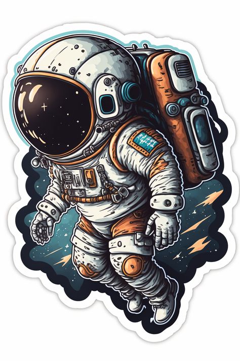 Shirt Sticker, Cool Astronaut, T Shirt Sticker Design, For Laptop, Space Stickers, Stickers For Laptop, Astronaut In Space Drawing, Astronaut Helmet Illustration, Astronaut Sticker