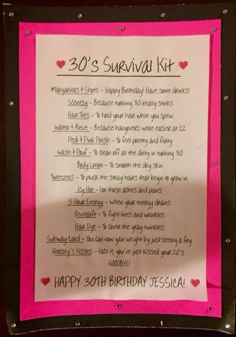 30th birthday survival kit poem #30thbirthdaygifts 30 Birthday Survival Kit, 30th Birthday Survival Kit For Her, 30th Birthday Ideas For Sister, Presents For Boyfriend Ideas, 30th Birthday Present Ideas, Diy Survival Kits, 30th Birthday Gift Baskets, Birthday Presents For Boyfriend, 30th Birthday Present