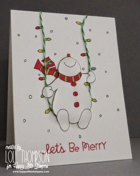 Hi everyone.  Sorry I haven't been around much lately.  We have had an amazing amount of entries on the last HLS CAS challenge, and I'v... Christmas Homemade Cards, Christmas Cards Crafts, Xmas Cards Diy, Christmas Cards Diy, Joululahjat Diy, Snowman Christmas Card, Happy Snowman, Lights Diy, Colored Lights