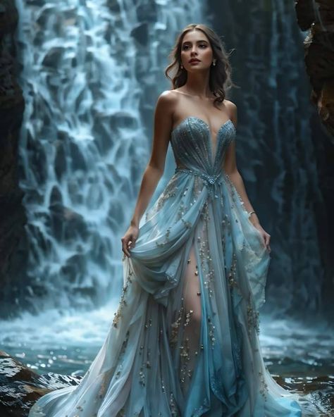 Ocean Princess Dress, Blue Gown Aesthetic, Water Element Outfit, The Moors Maleficent, Maleficent Oc, Blue Ball Dresses, Blue Corset Dress, Gown Aesthetic, Fairy Core Aesthetic