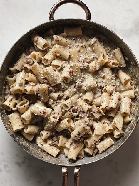 White Ragu, White Bolognese, Fall Mushrooms, Mushroom Bolognese, Sausage Mushroom, White Sausage, Sausage Ragu, Mushroom Ragu, 30 Min Meals