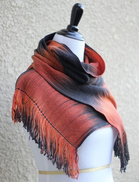 Hand Woven Scarf, Weaving Scarfs, Saori Weaving, Handwoven Shawls, Rigid Heddle Weaving, Weaving Ideas, Woven Scarf, Red Orange Color, Handwoven Scarf