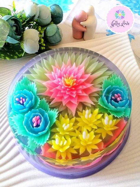 3D Floral Art Jelly Cake Gelatin Cakes, Hawaii Cake, Jelly Cakes, Gelatin Art, 3d Jelly Cake, Jelly Flower, Jelly Art, Gravity Cake, Log Cake