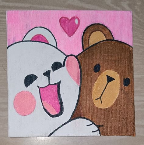 Milk and Mocha bear painting on canvas Milk And Mocha Bear Painting, Cute Bear Painting Easy, Milk And Mocha Painting, Cute Milk And Mocha, Milk And Mocha Bear, Milk And Mocha, Mocha Bear, Cute Milk, Tissue Paper Art