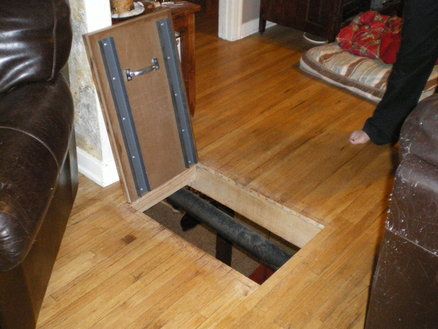 Door To Basement Stairs, Basement Trap Door, Trap Door To Basement, Door To Basement, Crawl Space Access Door, Crawl Space Door, Loft Access, Contemporary Wine Cellar, Hidden Door Bookcase