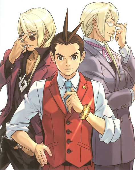 Klavier Gavin, Apollo Justice, and Kristoph Gavin. Ace Attorney Wallpaper, Klavier Gavin, Apollo Justice, Professor Layton, Phoenix Wright, Ace Attorney, Retro Ads, Image Gallery, Anime Images