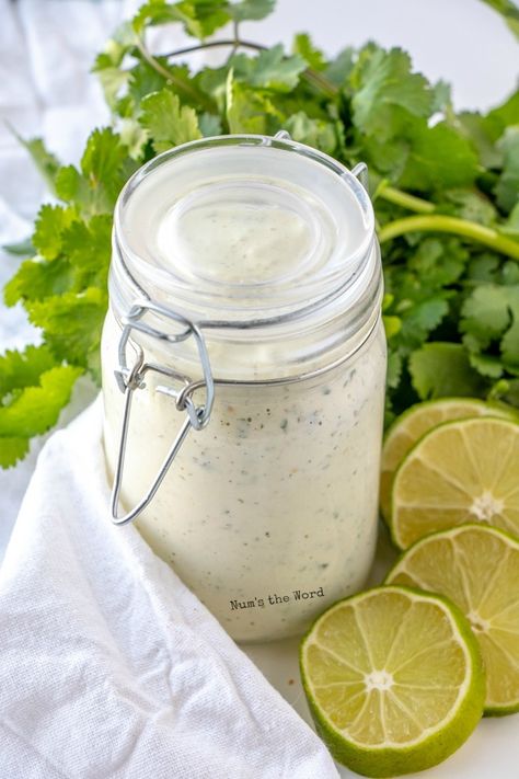 This Cafe Rio Copycat Recipe for Cilantro Lime Dressing is creamy, flavorful and only takes 5 minutes to prepare. This simple 5 minute sauce is the highlight of any Mexican dish! Perfect as a dressing, sauce or chip dip, you'll be asking for seconds! #salad #dressing #saladdressing #dip #vegetabledip #snackdip #topping #spread #sauce #cilantro #lime #cilantrolime #mexican #easyrecipe #5minuterecipe #recipe #numstheword Green Goddess Recipe, Whole30 Ranch, Cheese Salad Dressing, Green Goddess Salad Dressing, Ranch Dressing Recipe Homemade, Cottage Cheese Salad, Cafe Rio, Creamy Salad Dressing, Ranch Dressing Recipe