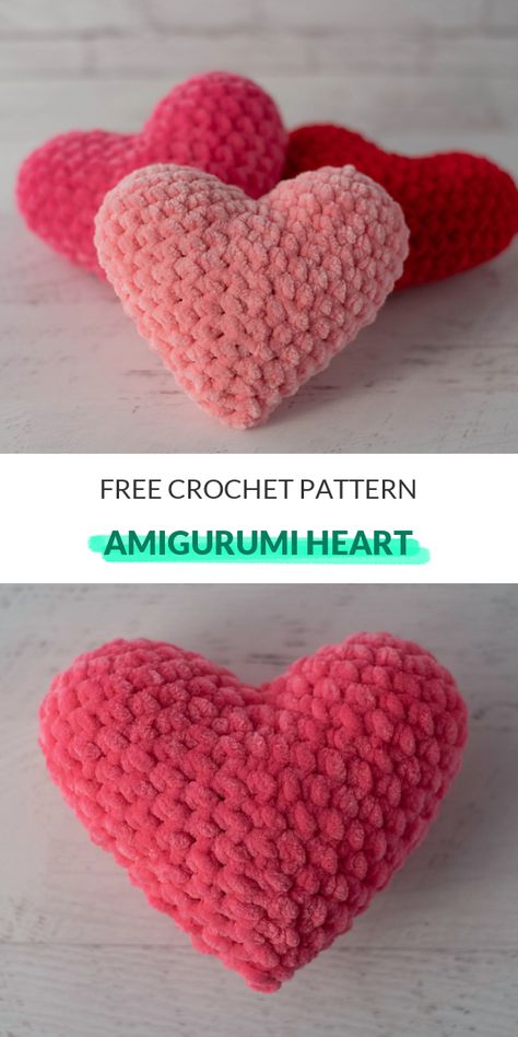 Amigurumi Heart Free Crochet Pattern - I just found this cool free crocheted Amigurumi Heart pattern on Ravelry. It's called Easy Amigurumi Heart and it's free. I've been wanting to make a heart a while now and finally got around to it. It's a super simple crochet pattern and I've been trying to make a heart since I was a kid. I'm not sure if it's because I made it so I can crochet them now or because I've been making them for so long. I hope to make more of these in the future. #crochetpatternf Plushies Pattern, Free Heart Crochet Pattern, Crochet Patterns For Kids, Crochet Cushion Covers, Valentine Crochet, Crochet Valentine Patterns, Crochet Valentine, Crochet Hearts, Crochet Heart Pattern