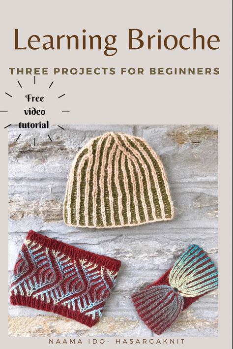 Afraid of brioche? There’s no need to! Three basic brioche projects that will give you a great foundation Beginner Brioche Knitting Pattern, Brioche Stitch Knitting, Brioche Crochet Patterns Free, Brioche Crochet, Brioche Knit, Brioche Pattern, Brioche Knitting Patterns, Cowl Knitting, Brioche Knitting