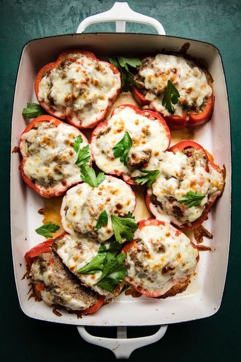 This super meaty riff on stuffed peppers is cheesy, rich and delicious. Add a big salad and call dinner done! Stuffed Foods, Chicken Tortillas, The Modern Proper, Modern Proper, Bell Pepper Recipes, Mild Italian Sausage, Cook Dinner, Seasoned Bread Crumbs, Hot Italian Sausage