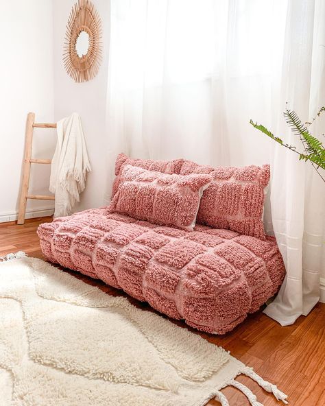 PINKY FLOOR COUCH ✨ . Design your cozy corner with our artisanal wool floor couch, carefully handmade to bring warmth and style to your home. 🛋️🌿 . . . #moroccanrugs #moroccanrug #moroccanpouf #pouffe #moroccandecor #poufs #moroccanstyle #floorseating #moroccanfloorcushion #moroccanfloorpouf #moroccanfloorpillow #handmadepouf #moroccansalon #cosyseating #floorcushion #cushionset #cushioncovers #cushioncover #cushionshape #cushionseat #moroccanfloorcouch Cozy Floor Seating, Reading Nook Floor, Corner Reading Nook, Apt Aesthetic, Big Girl Room Ideas, Joshua Tree Airbnb, Floor Seating Living Room, Boho Apartment, Moroccan Floor Pillows