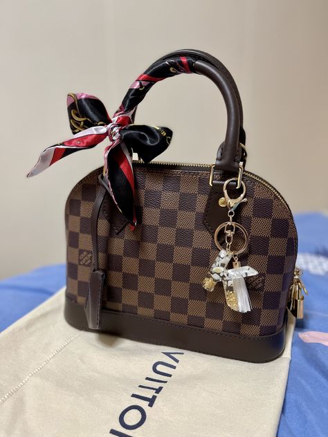 Added a twilly and my names first letter golden bling. Alma Bb, Lv Bags, Twilly, Dressing Up, Damier Ebene, Lady Dior Bag, Lv Bag, Louis Vuitton Speedy Bag, Bag Fashion