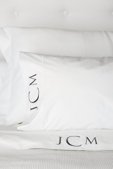 Rental Makeover, Monogram Pillowcase, Monogram Bedding, Monogram Towels, Applique Monogram, Apartment Tour, White Sheets, High Quality Bedding, Personalized Bedding