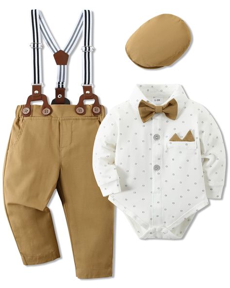 Gentleman Outfit, Baby Boy Dress, Newborn Boy Clothes, Suspender Pants, Top Moda, Suits Clothing, Shirt Pant Set, Bow Tie Wedding