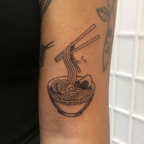 Some Rad Ramen by @vchenica_tattoo  . . . . . #ramentattoo  #foodtattoo #asiantattoo #handpolkartist #handpolktattoo #smalltattoo #lowereastside #nyctattoo #lowermanhattan Pho Tattoo Design, Ramen Tattoo Minimalist, Miso Soup Tattoo, Rice Bowl Tattoo, Pho Tattoo, Dumpling Tattoo, Soup Tattoo, Ramen Tattoo, Sushi Tattoo