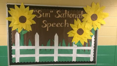 Sun Bulletin Boards, Speech Classroom Decor, Library Doors, Sunflower Classroom, Speech Bulletin Boards, Slp Office, Farm Classroom, Speech Classroom, School Wide Themes