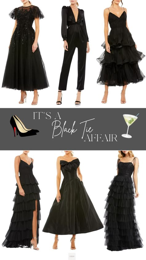 Black tie wedding guest dress options from Nordstrom: chic designs, luxurious fabrics, and flattering silhouettes for a sophisticated look. Elevate your style and exude confidence at the event with these stunning choices! Black Tie Dress Code Women Outfits, Black Tie Optional Dress Women, Black Jumpsuit Wedding, Black Tie Party Outfit, Black Tie Dress Code Women, Black Wedding Guest Outfits, Black Tie Optional Dress, Black Tie Wedding Guest Attire, Black Tie Event Outfit