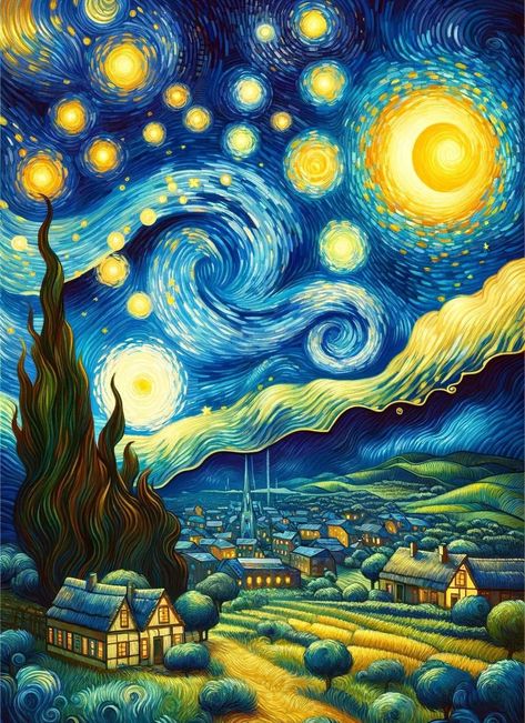 Van Gogh Art Lesson, Starry Night Art, Starry Night Painting, Vincent Van Gogh Art, Botanical Flower Art, Arte Van Gogh, Amazing Paintings, Van Gogh Paintings, Art Van