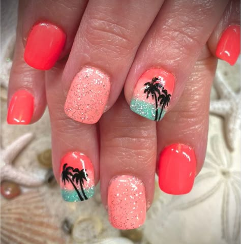 Mexico Fingernails, Tropical Nail Colors Summer, Tropical Toenail Designs, Beach Ball Nails Designs, Cruise Nails Dip, Bahama Cruise Nails, Tropical Sns Nails, Bahamas Pedicure, Fun Tropical Nails