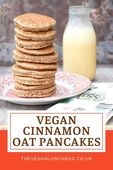 Mini Vegan Oat Pancakes with Cinnamon Vegan Cinnamon Pancakes, Vegan Oat Pancakes, Oat Pancakes Vegan, Pancakes With Cinnamon, Scotch Pancakes, Cinnamon Waffles, Vegan Lunch Box, Vegan Pancake Recipes, Pancakes Vegan