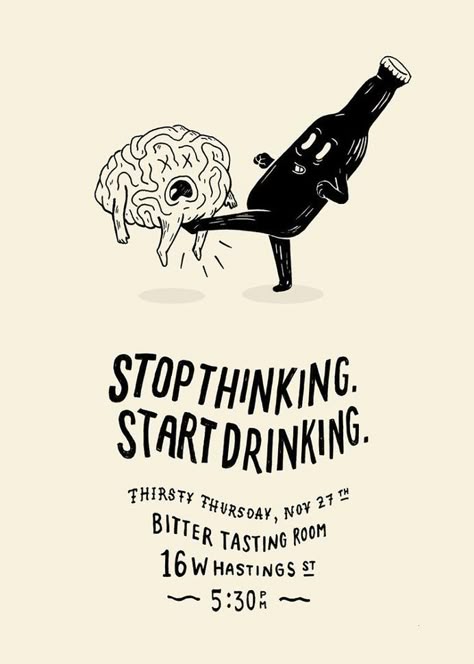 Stop Thinking – Illustration in Poster Illustration Design Graphique, Polish Poster, Graphisches Design, Desain Editorial, Gig Poster, Drinks Design, Stop Thinking, Mail Art, Illustrations And Posters