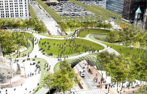 Public Square renovation starting Monday signals a paradigm shift for public space in Cleveland (photos) | cleveland.com Plaza Design, Public Space Design, Public Square, Public Realm, Landscape Architecture Design, Urban Park, Landscape Plans, Green City, Parking Design