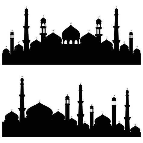 Set of flat mosque silhouette vector illustration. Islamic mosque buildings in silhouette for background element design. Mosque Silhouette Painting, Mosque Shadow, Masjid Vector, Poster Frame Design, Islamic Vector Png, Mosque Vector, Mosque Silhouette, City Silhouette, Silhouette Png